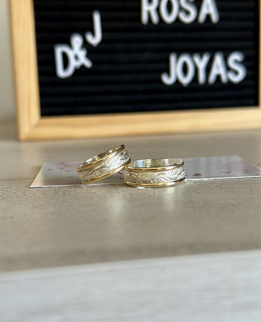 Argollas pareja destello oro plata 