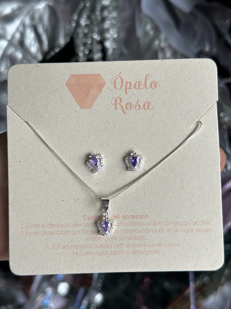 Set cadena corona lila 