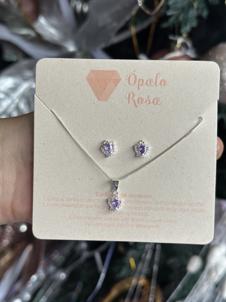 Set cadena corona lila 