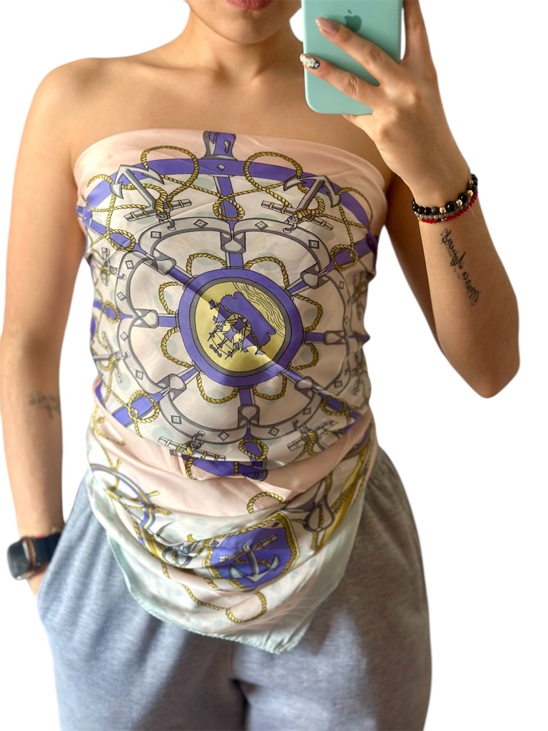 Pañoleta seda ancla lila